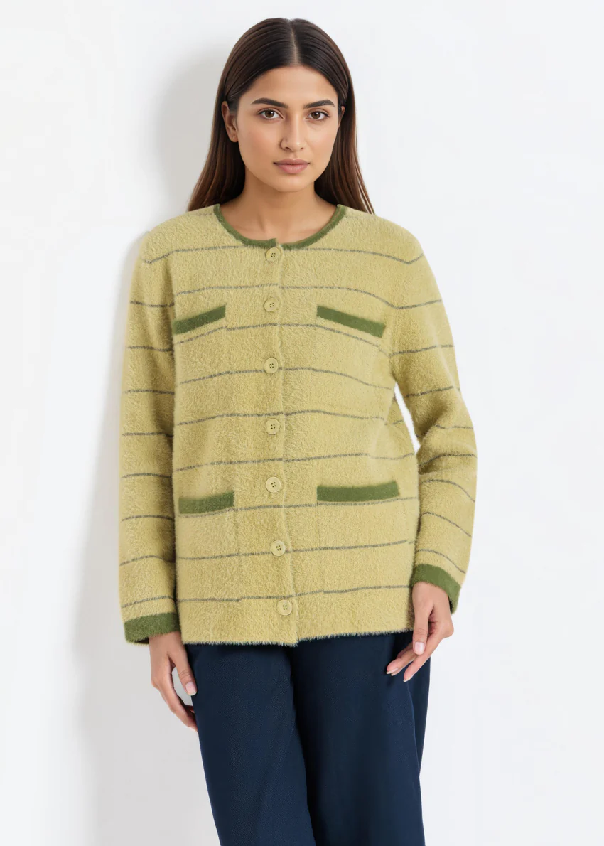 Mt-Green-Round Neck Full Sleeves Cardigan Sweater (25Y-004-67)