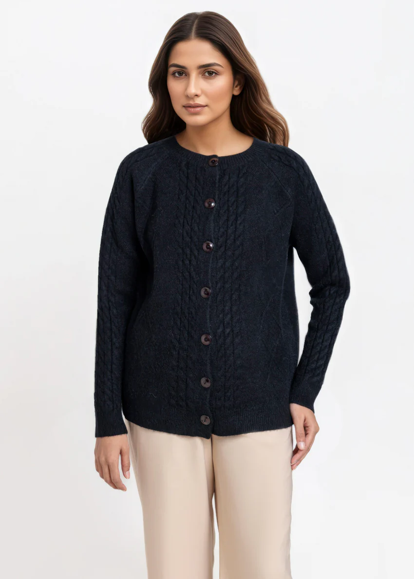 Black-Round Neck Full Sleeves Cardigan Sweater (25Y-009-67)