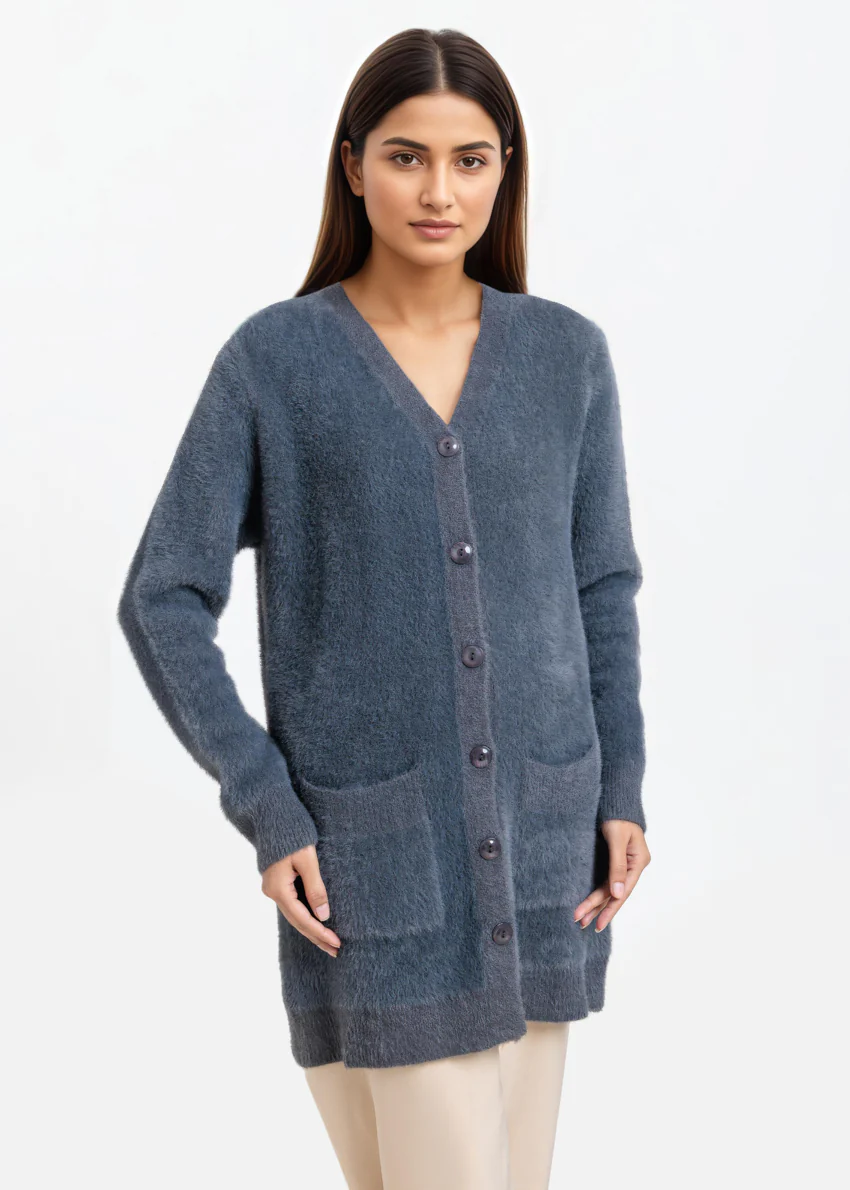 Charcoal-V-Cardigan Full Sleeves Sweater (25Y-080-67)