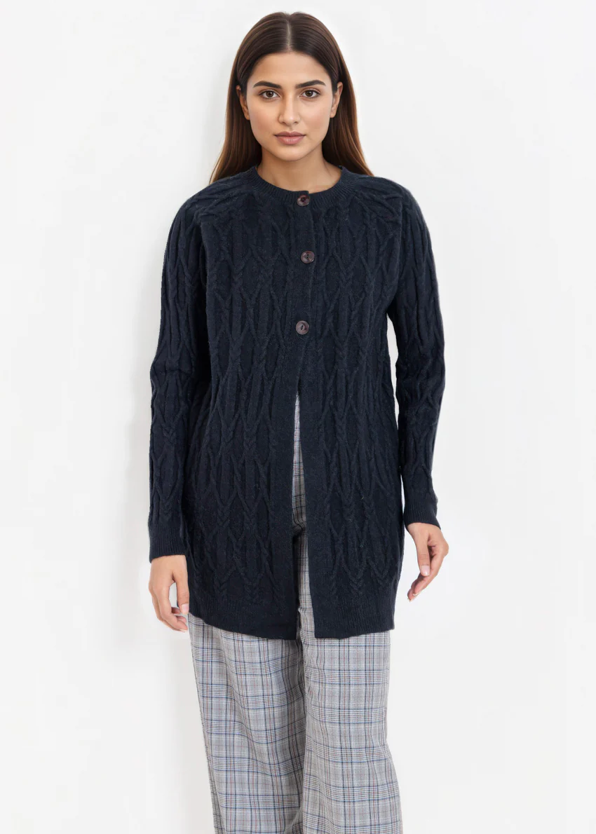 Black-Round Neck Full Sleeves Cardigan Sweater (25Y-084-67)
