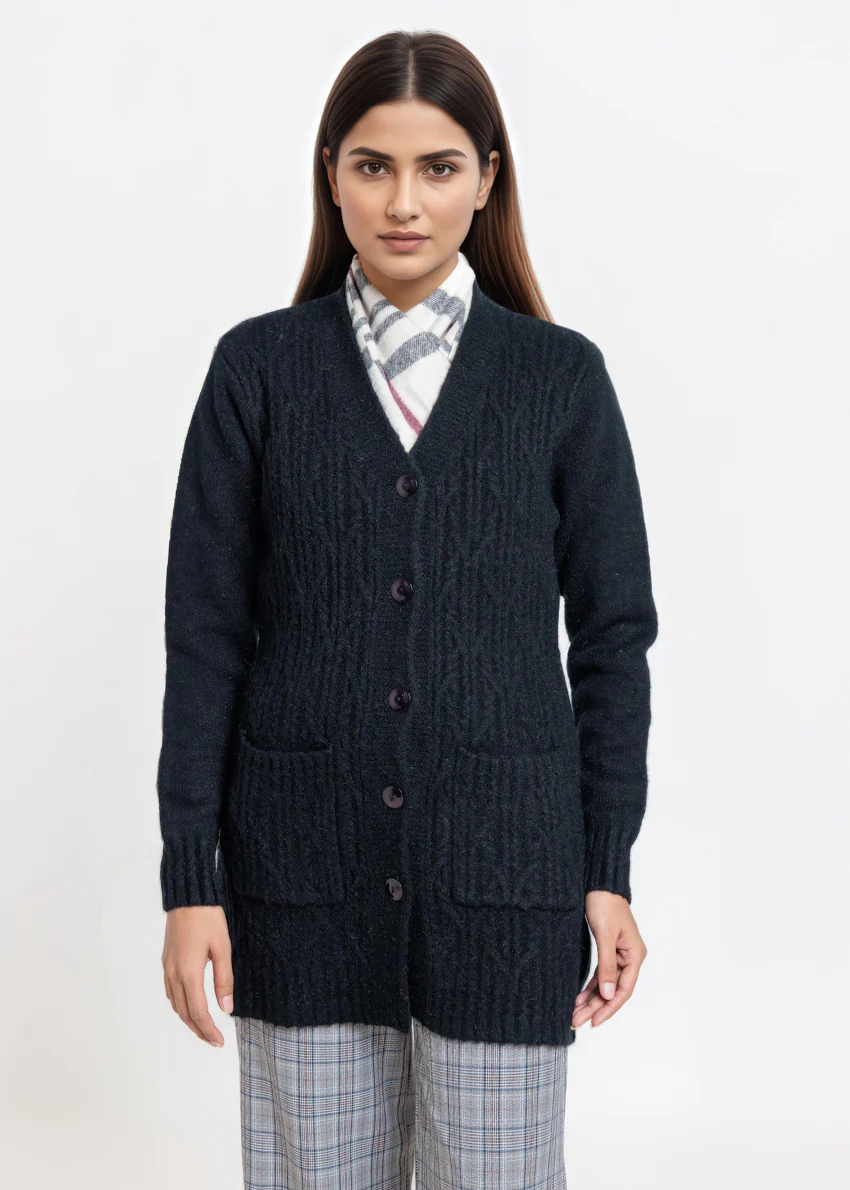Black-V-Cardigan Full Sleeves Sweater (25Y-110-67)