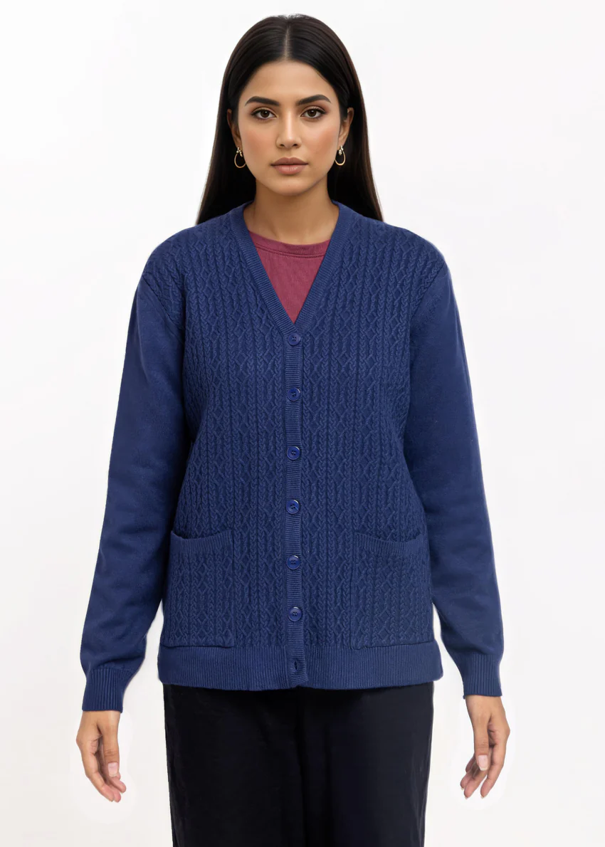 Navy-V-Cardigan Full Sleeves Sweater (25Y-217-67)