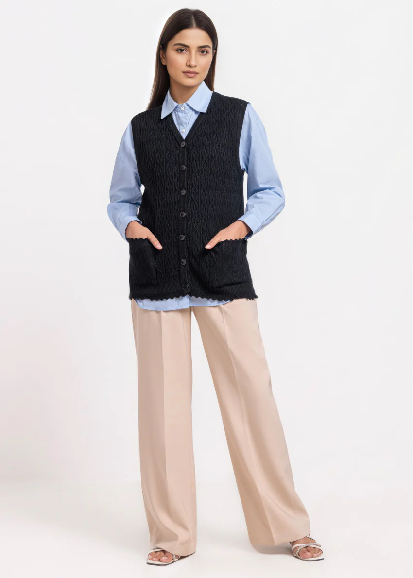 Black-V-Cardigan Sando Sweater (25Y-224-67)