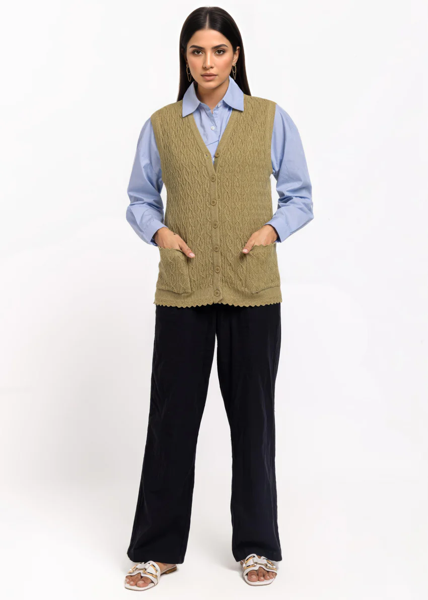 Olive-V-Cardigan Sando Sweater (25Y-224-67)
