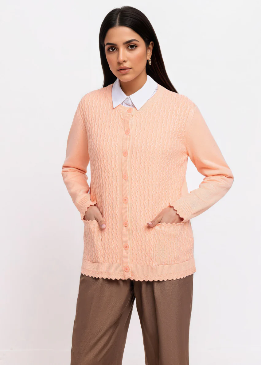 L-Peach-R-Neck Cardigan Full Sleeves Sweater (25Y-227-67)