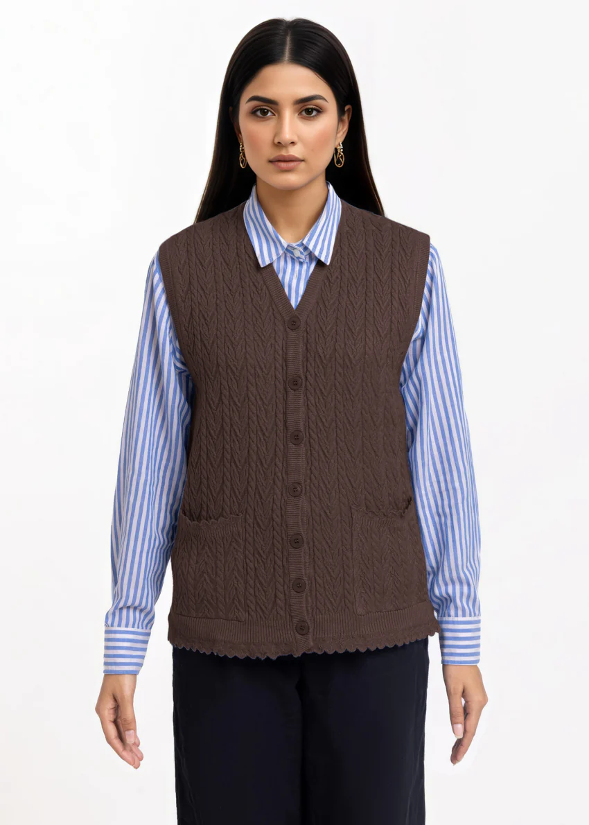 D-Brown-V-Cardigan Sando Sweater (25Y-234-67)