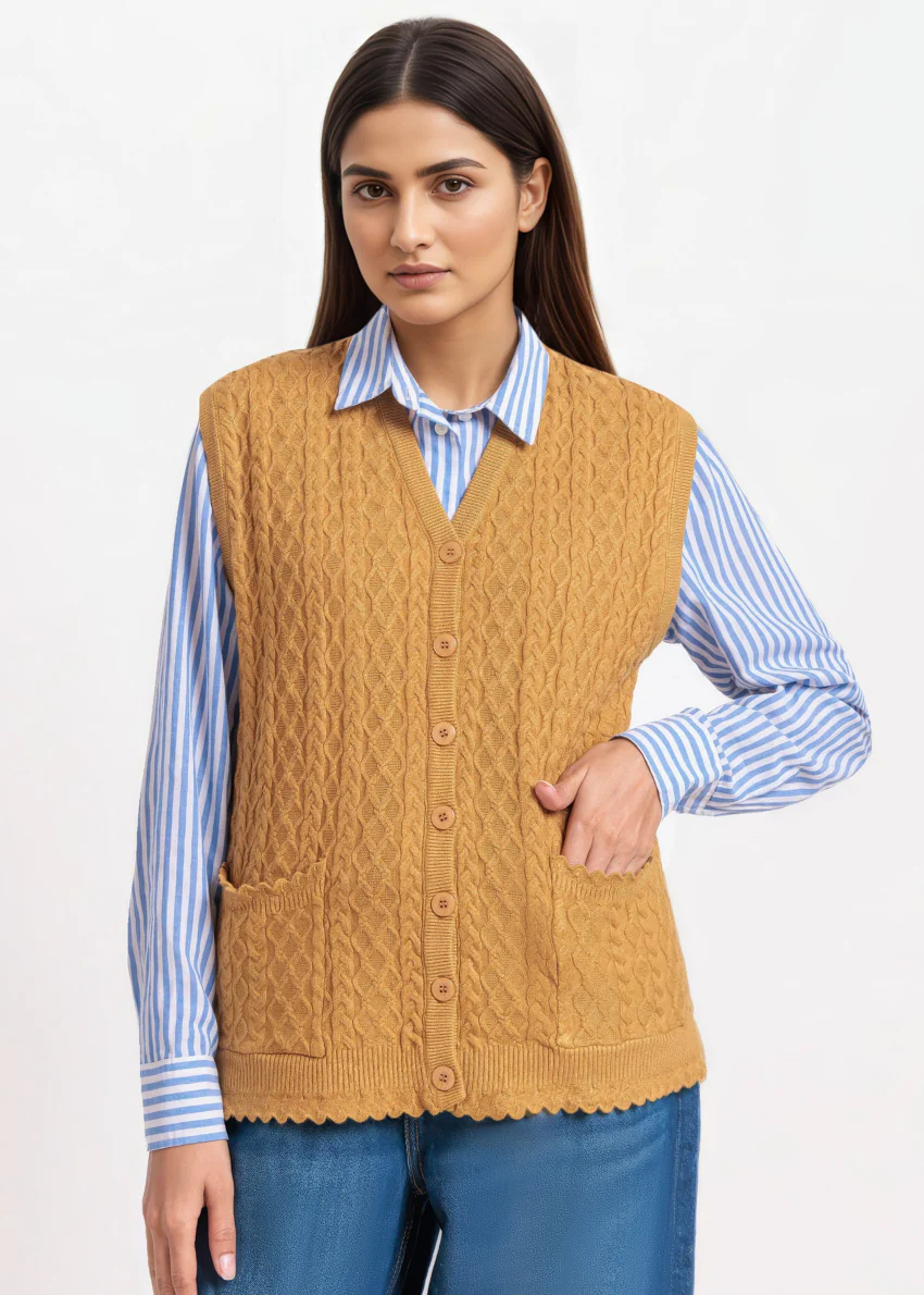 Gold-V-Cardigan Sando Sweater (25Y-238-67)