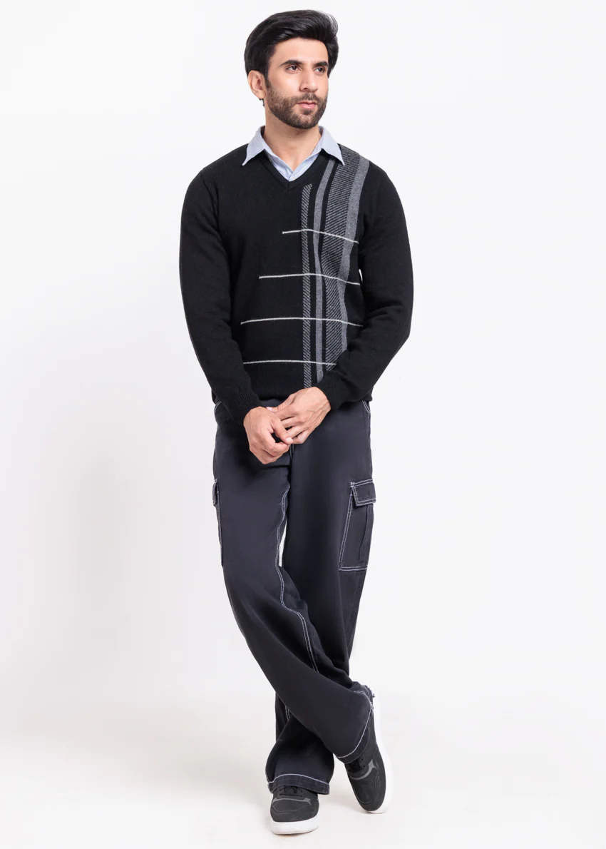 J-Black-V-Neck Full Sleeves Sweater (518-14)