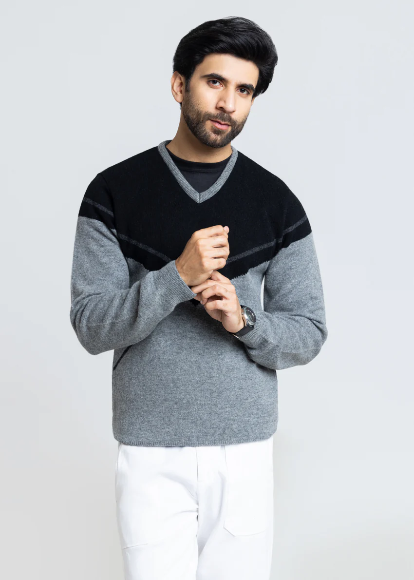 St-Grey-V-Neck Full Sleeves Sweater (521-14)