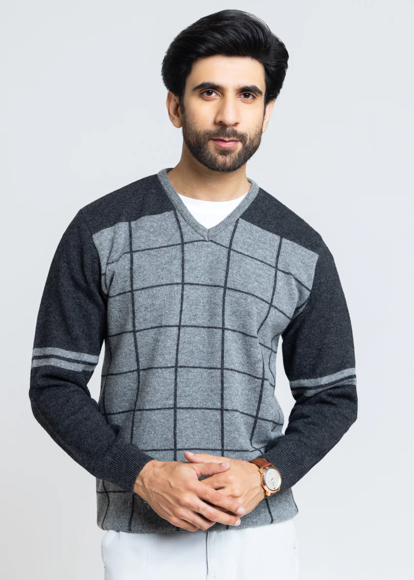 St-Grey-V-Neck Full Sleeves Sweater (522-14)