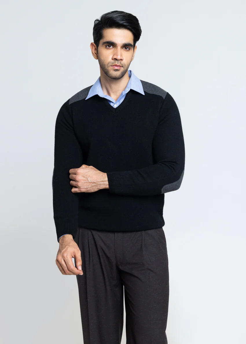 J-Black-V-Neck Full Sleeves Sweater (553-14)