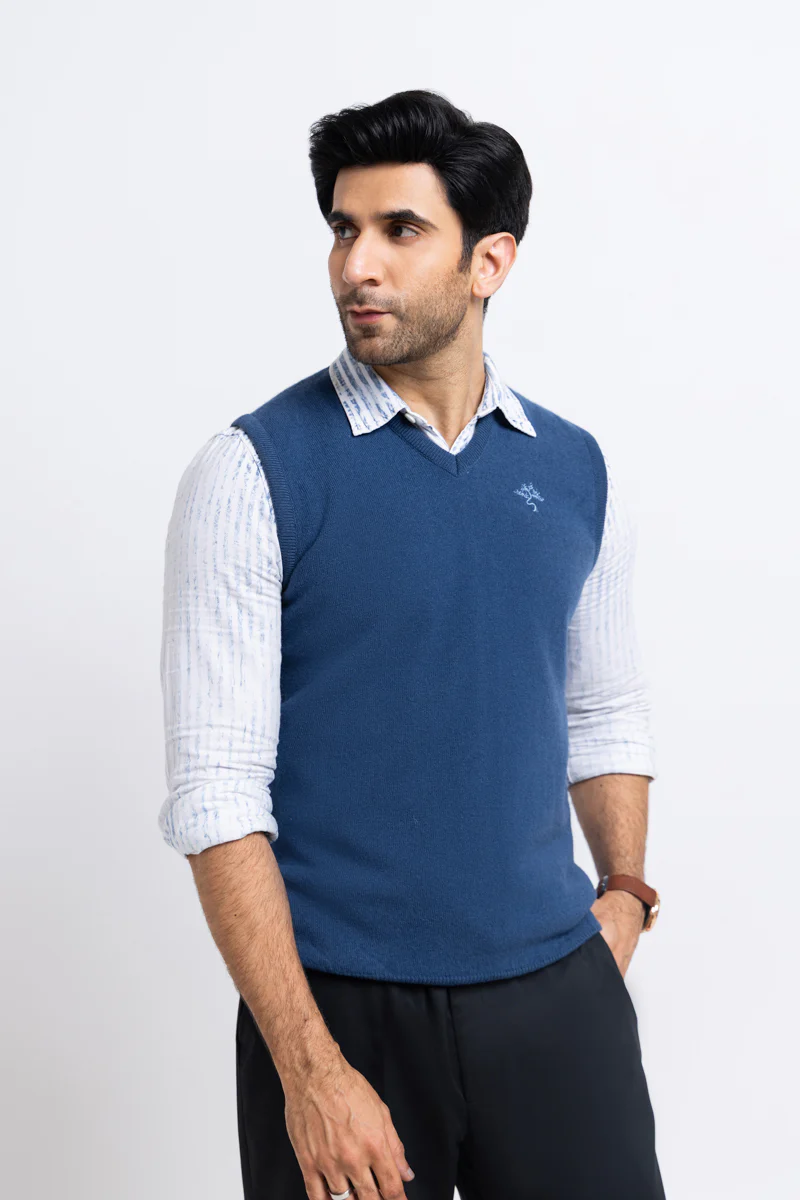 Blue-V-Neck Sando Sweater (651-14)