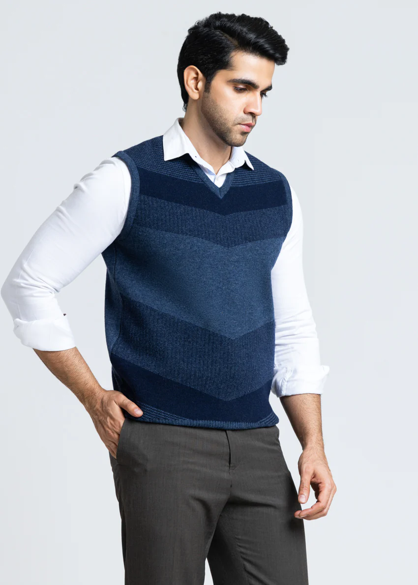 N-D-Blue-V-Neck Sando Sweater (660-14)