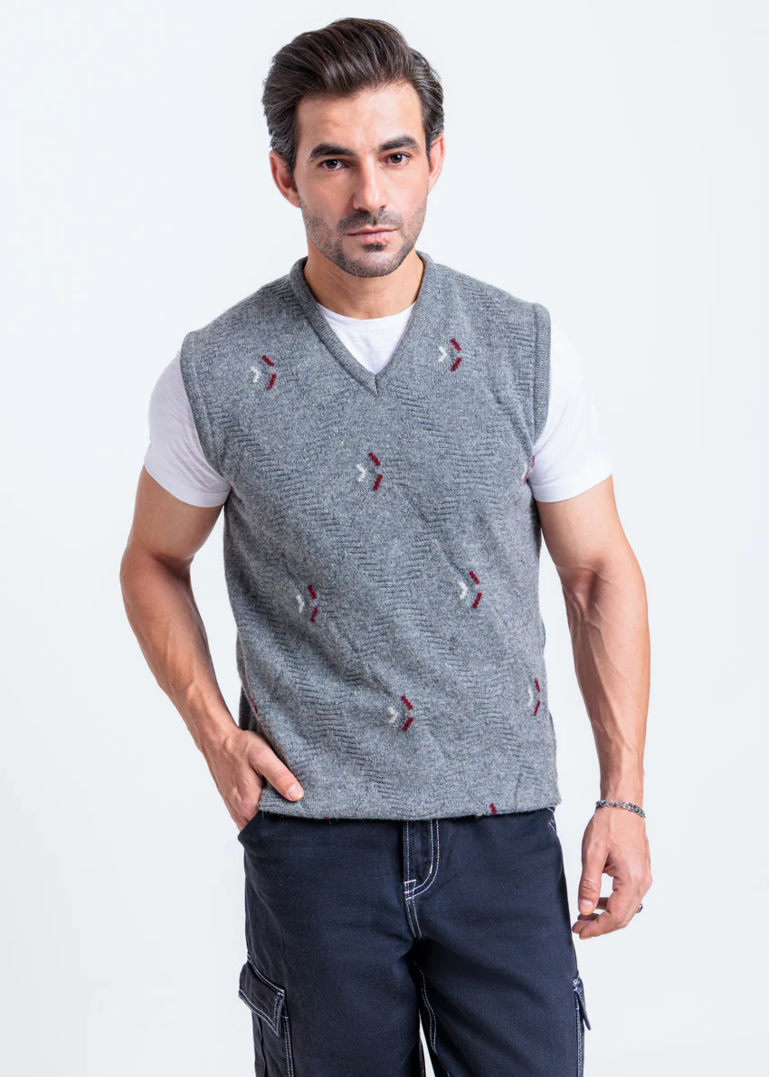 St-Grey-V-Neck Sando Sweater (664-14)