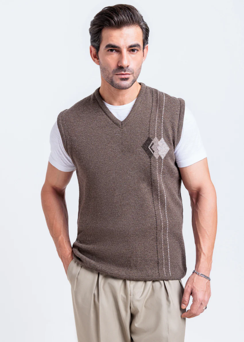 N-Brown-V-Neck Sando Sweater (666-14)