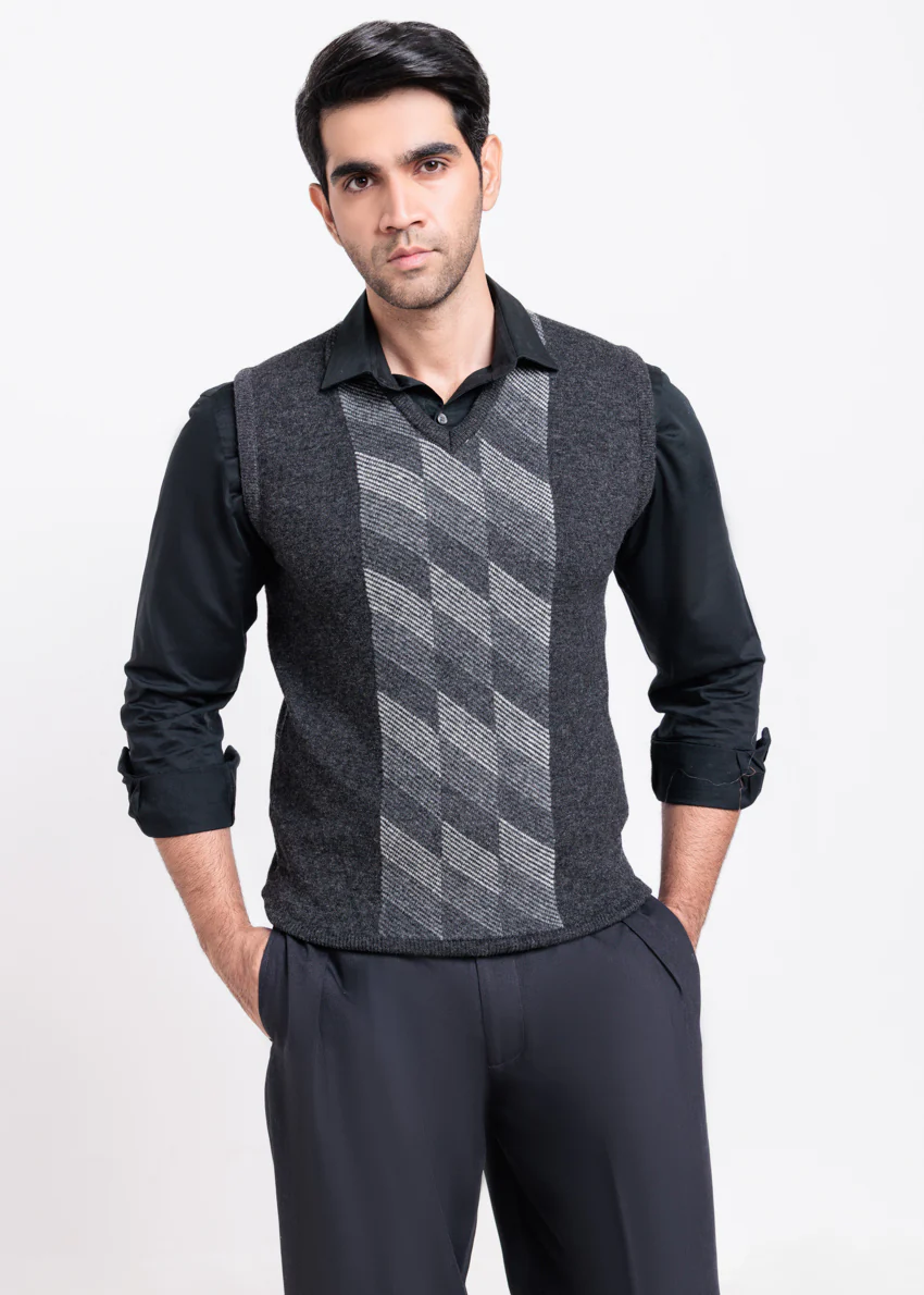 D-Black-V-Neck Sando Sweater (670-14)