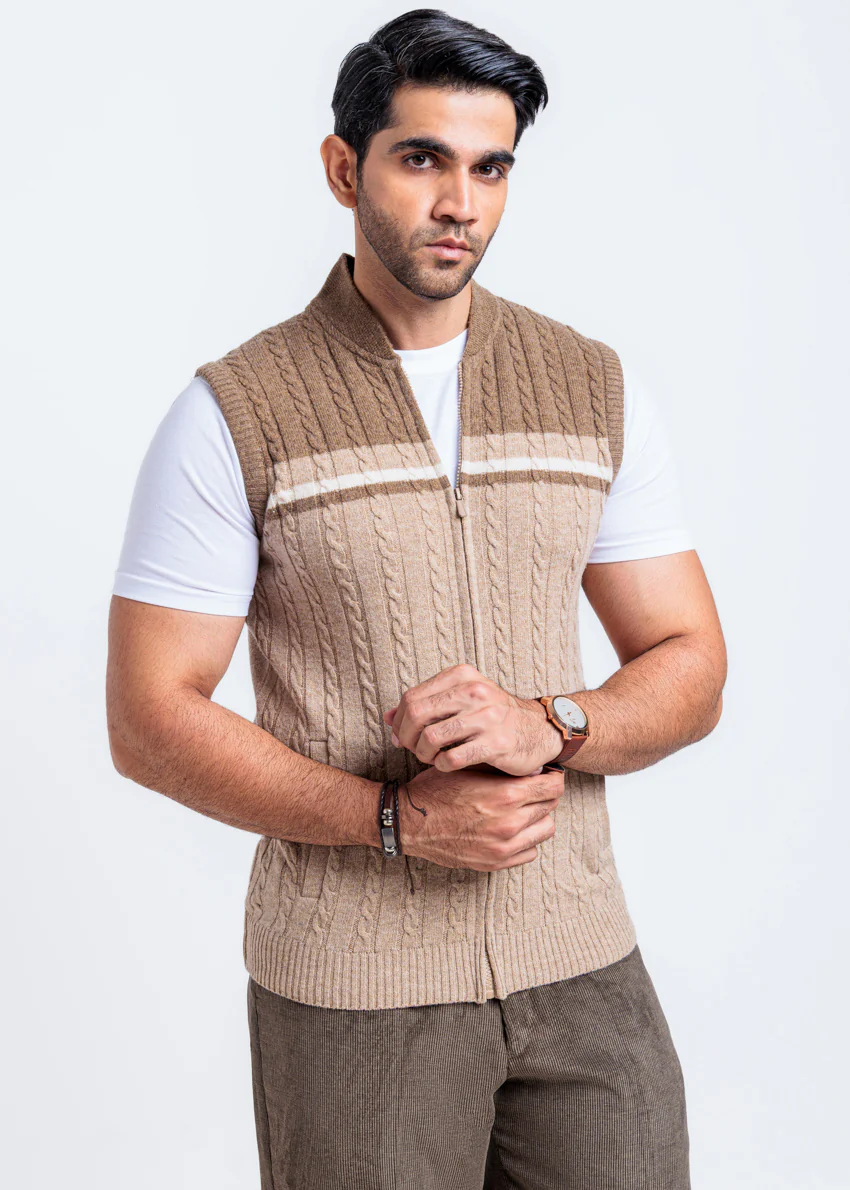Mashroom-Baseball Collar Zipper Sando Sweater (784-14)