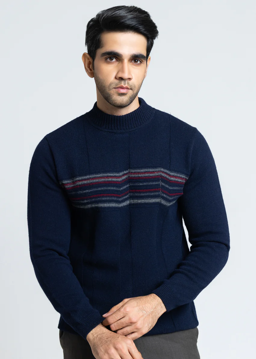 Dn-Blue-Round Turtle Neck Full Sleeves Sweater (852-14)