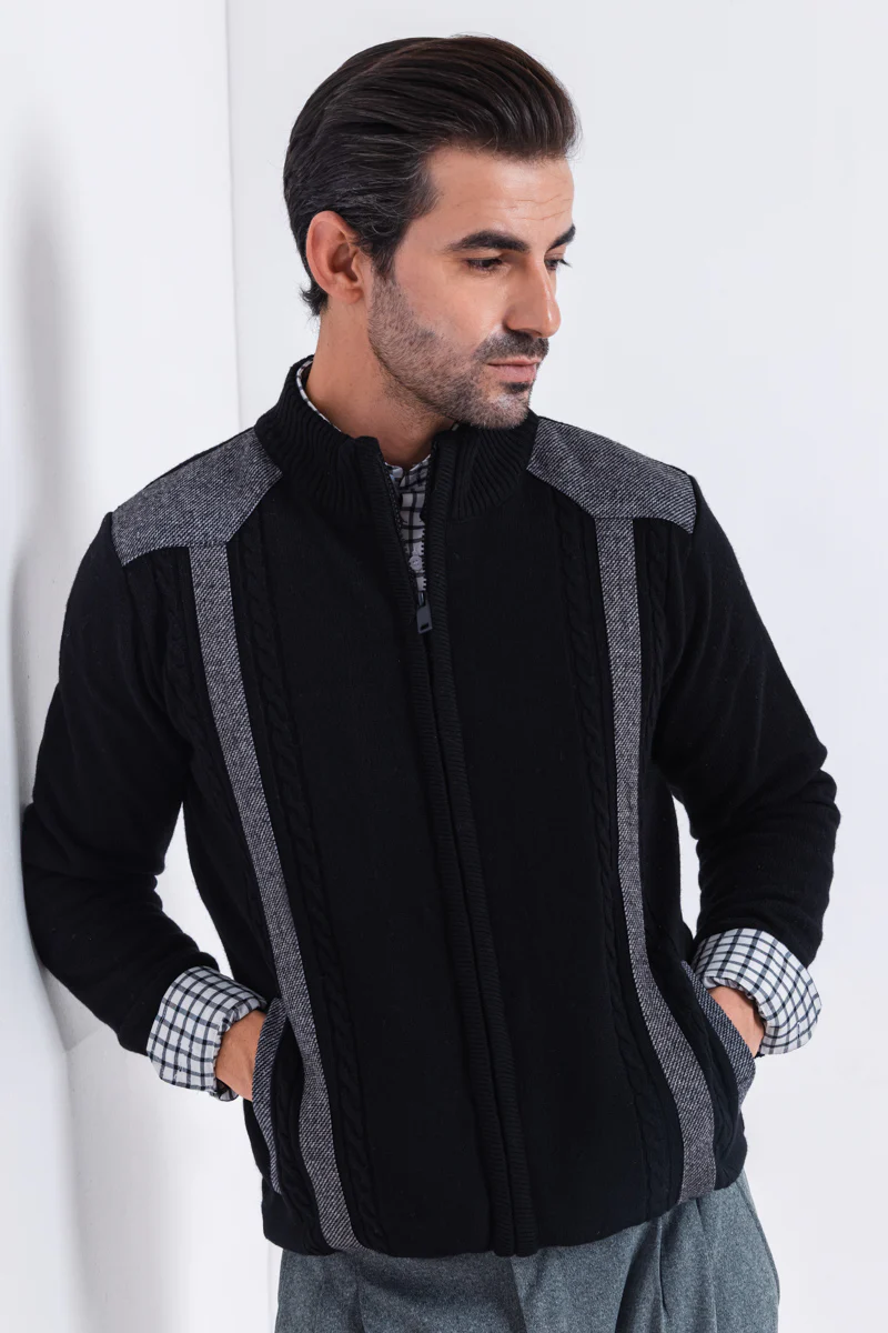 J-Black-Turtle Neck Zipper Full Sleeves Sweater (908-14)