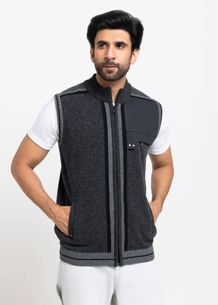 D-Black-Turtle Neck Zipper Sando Sweater (990-14)