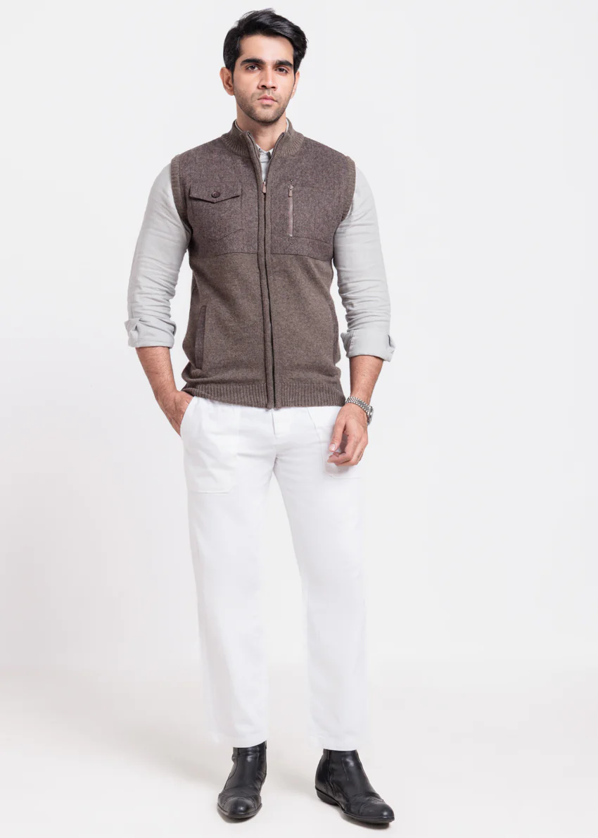 N-Brown-Turtle Neck Zipper Sando Sweater (992-14)