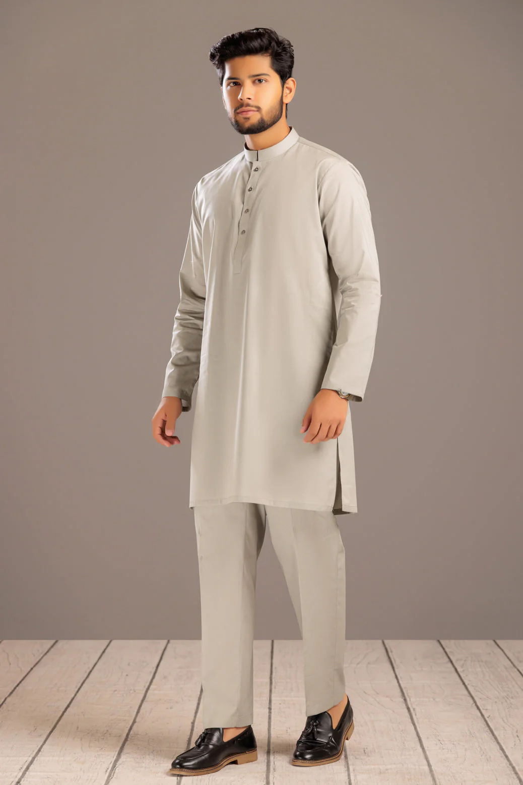 ASH+GRY-BLENDED-KURTA PAJAMA TROUSER- (KSS23-059)