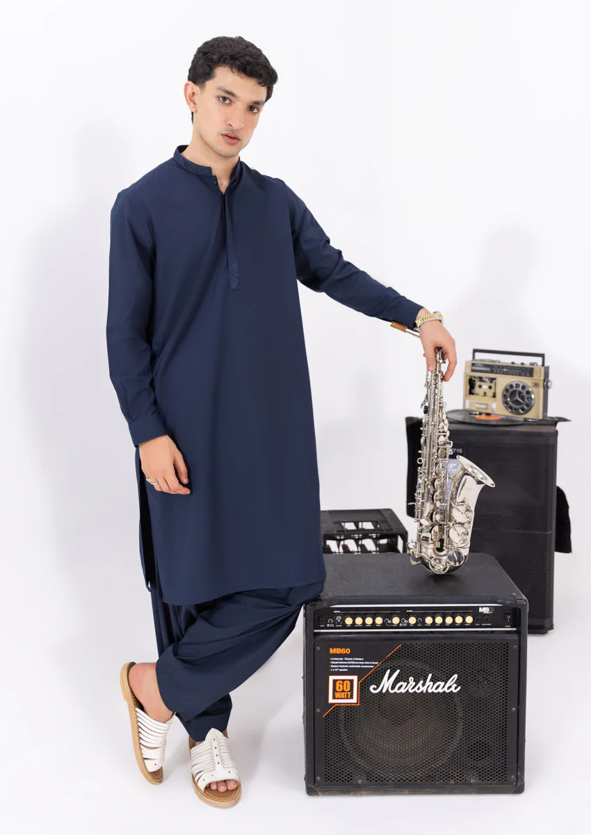 D-Navy-Blended-Shalwar Suit - (M25SSE2042)