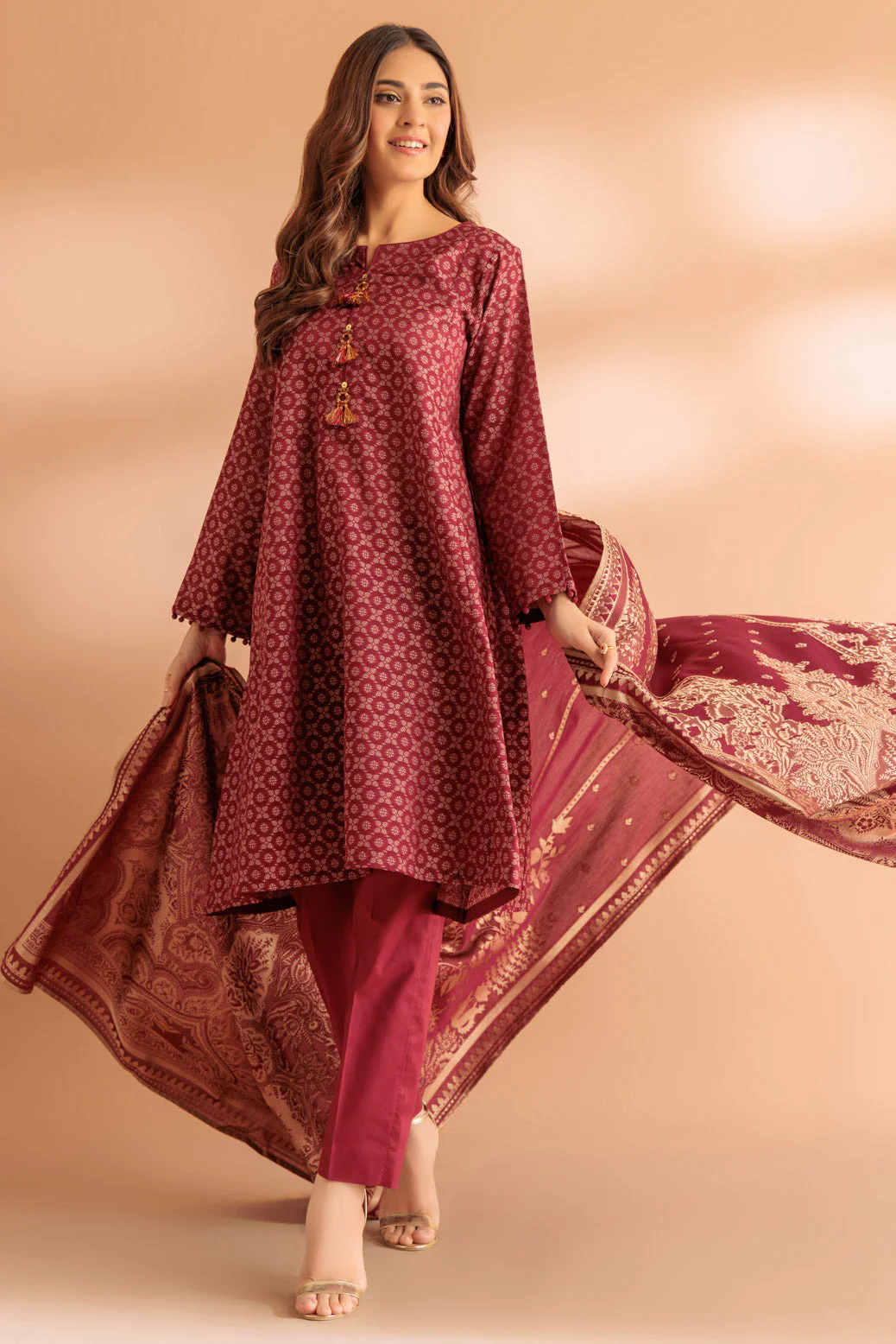 MAROON-JACQUARD-3 PIECE (SJ1243P11)