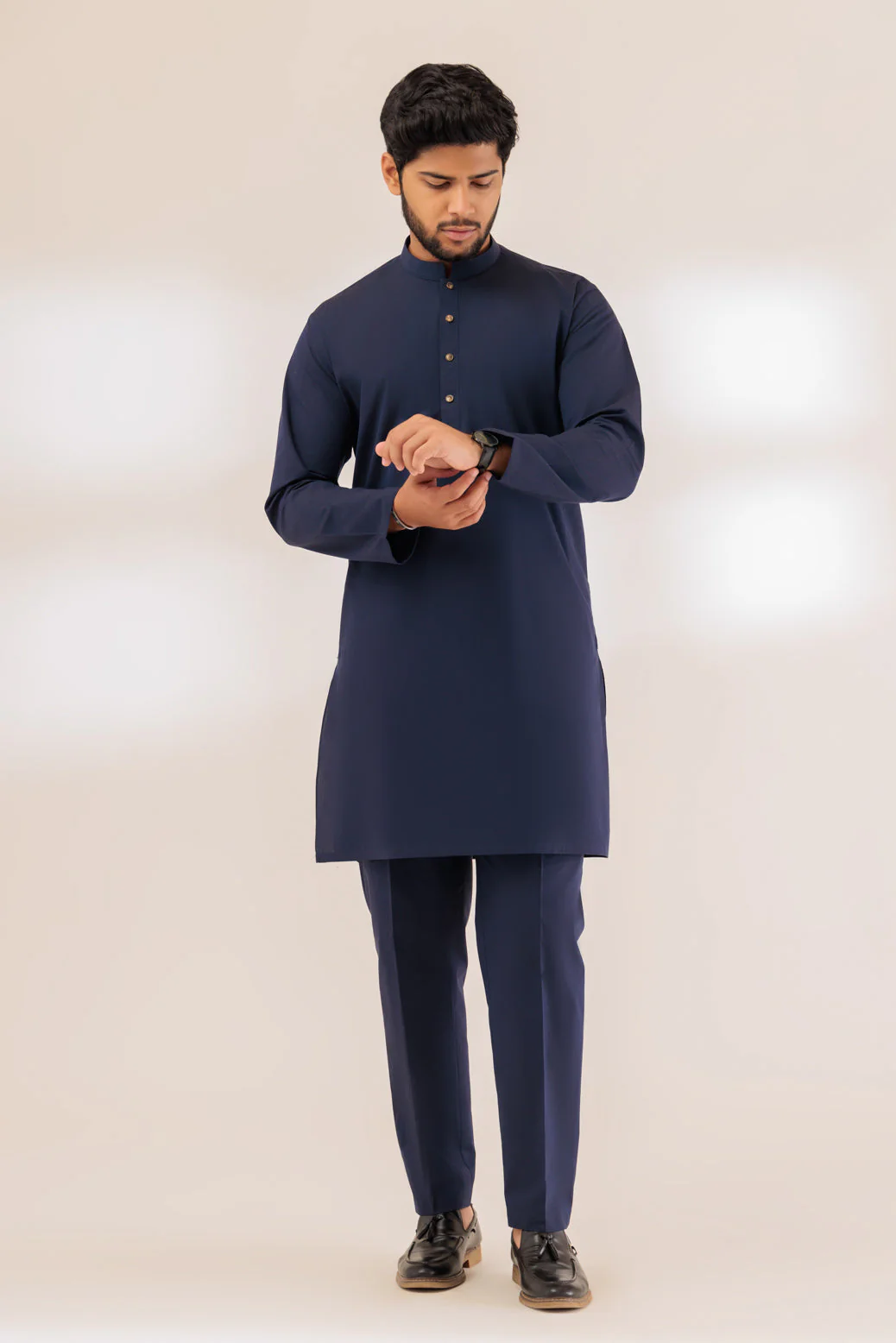 MN-BLUE-BLENDED-KURTA PAJAMA TROUSER - (KSS23-061)