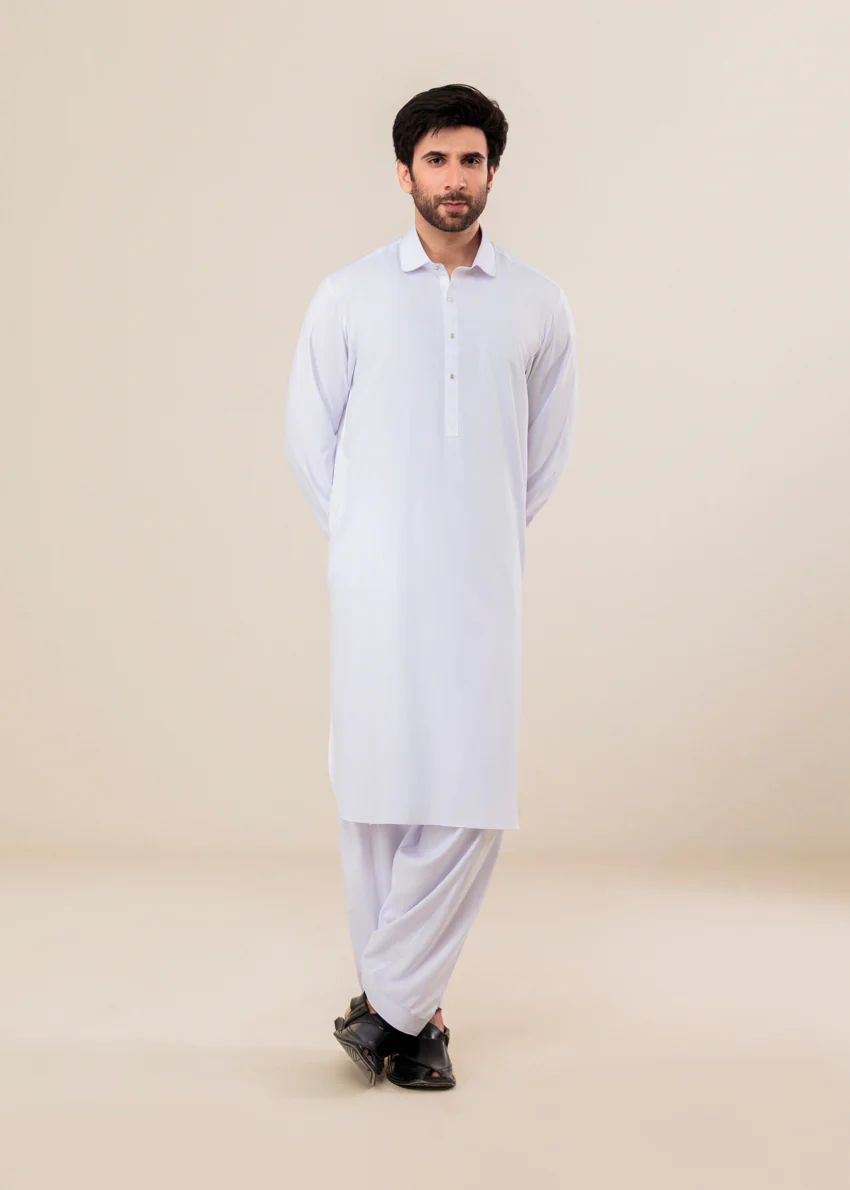White-Blended-Shalwar Suit - (MP2PSBW25ADN1) - Image 4
