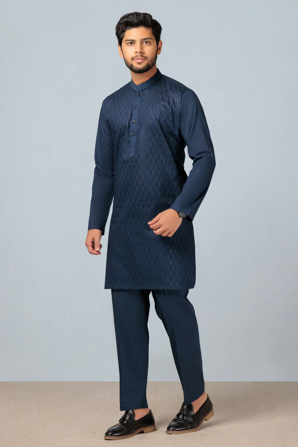 N-BLUE-COTTON-KURTA PAJAMA TROUSER (KSS23-019)