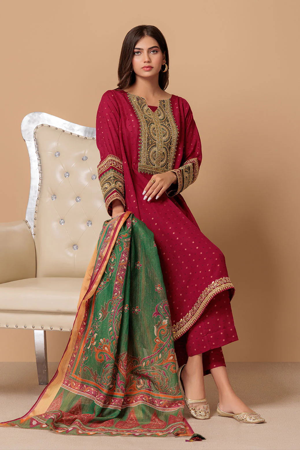 PLUM-JACQUARD-3 PIECE (SAS233P103)