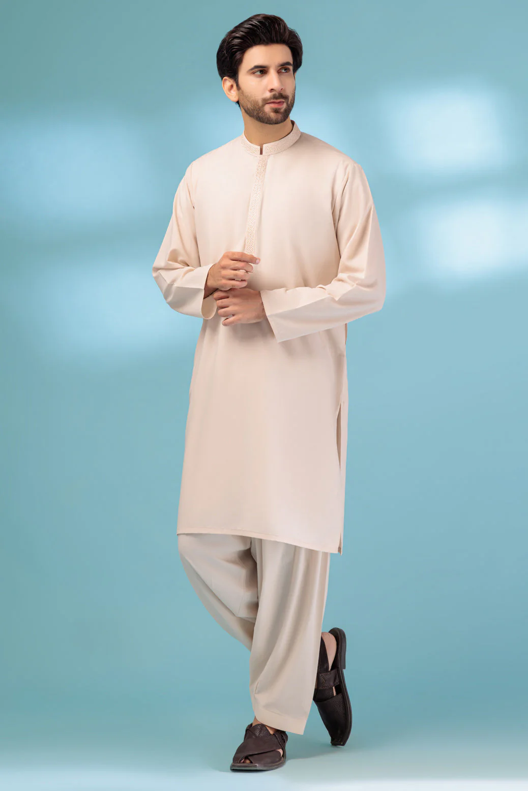 W-CREAM-BLENDED-KURTA SHALWAR - (KSRB23-013)
