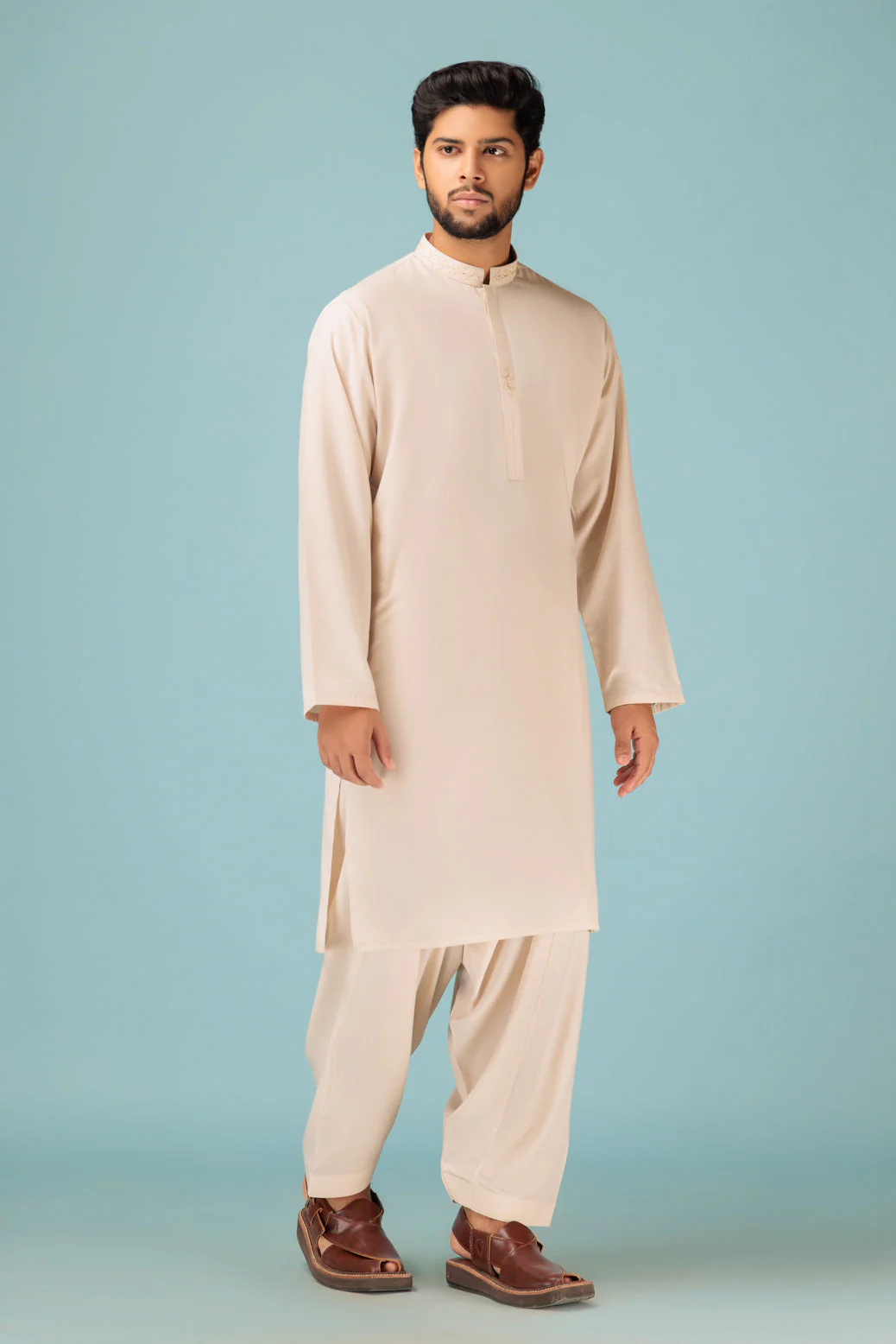 W-CREAM-BLENDED-KURTA SHALWAR - (KSRB23-034)