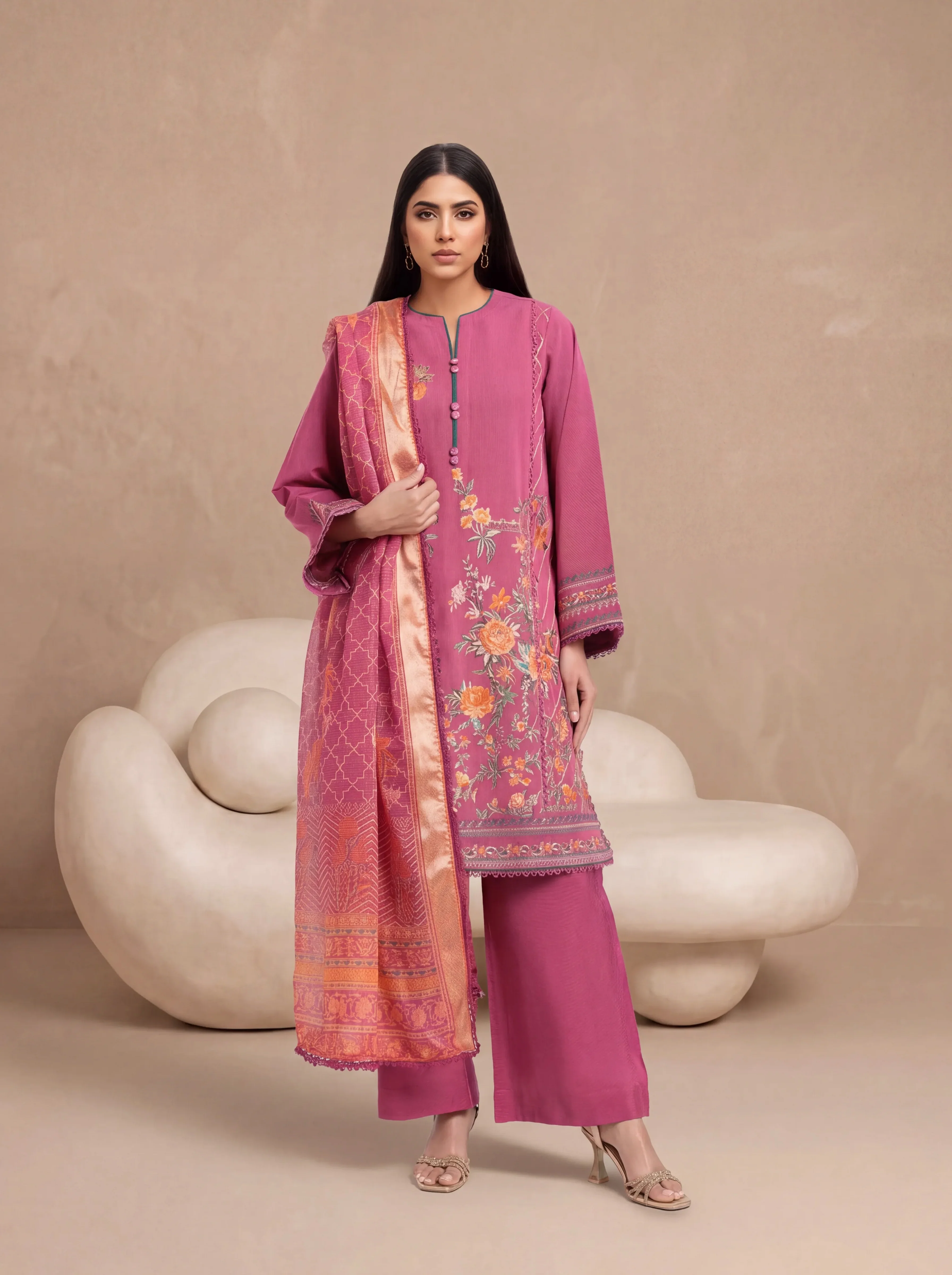 Claret-Cotton Silk-3 Piece (WPS25SE3016)